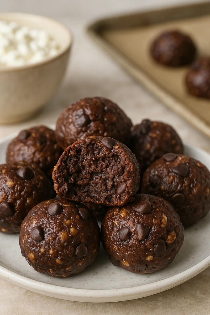 angled view of cottage cheese brownie bites
