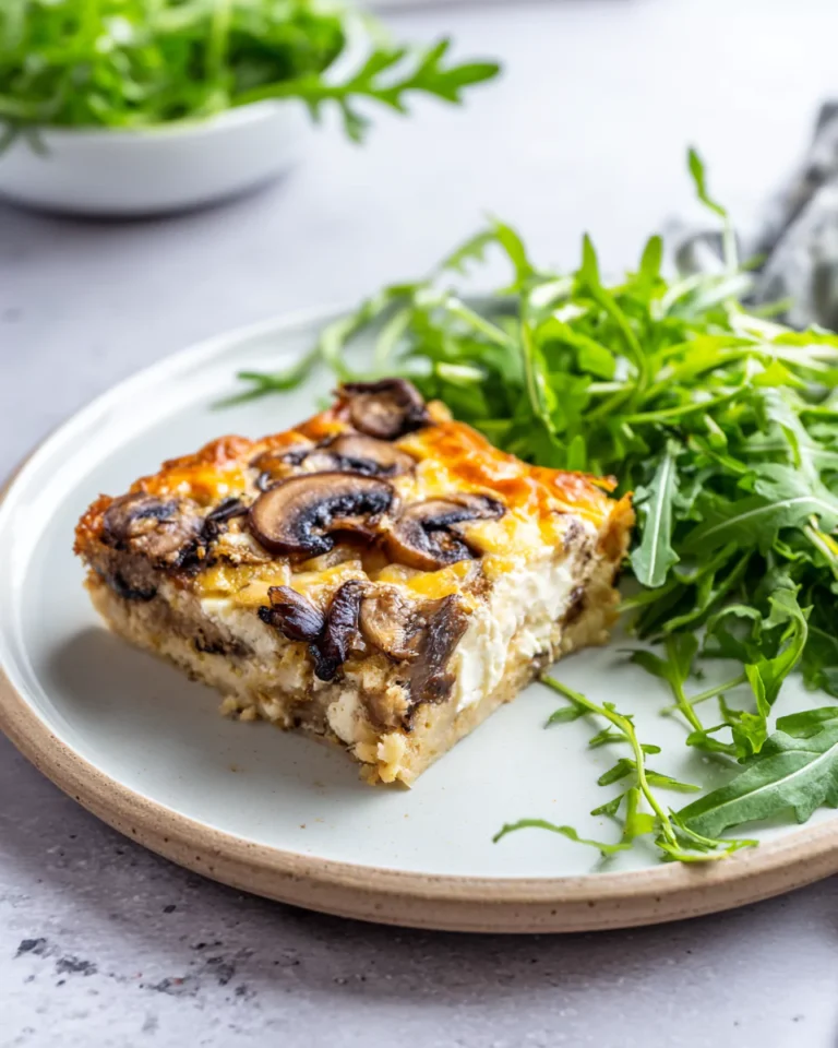 Sliced Mushroom and Swiss Cottage Cheese Bake with salad