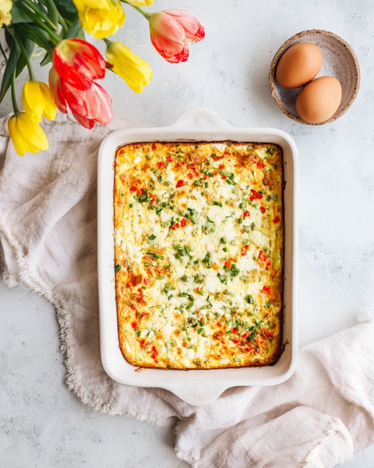 sliced cottage cheese egg bake with toast and salad