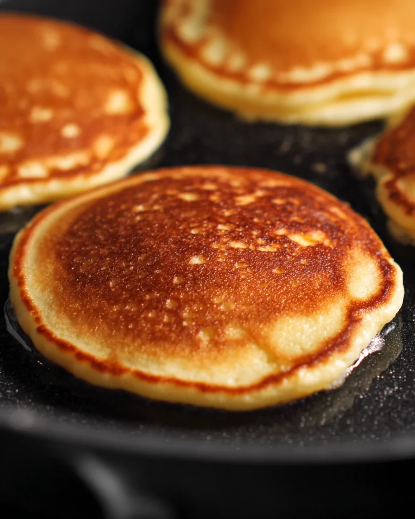 Protein pancakes cooking in pan