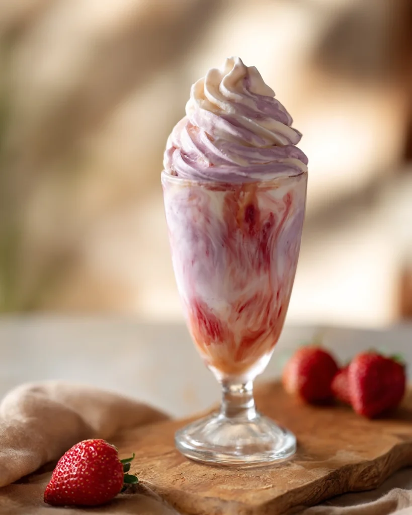 Copycat Strawberry Vanilla Frosty Swirl in a clear glass