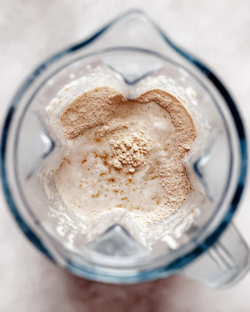 Blended protein pancake batter in a blender
