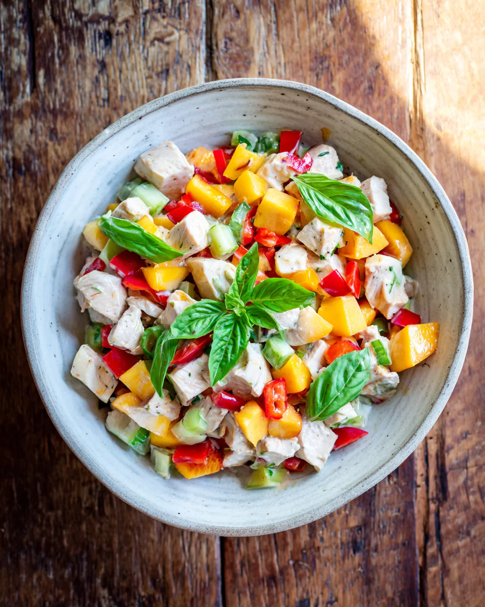 Peach Basil Chicken Salad Recipe – Sweet, Fresh & Creamy
