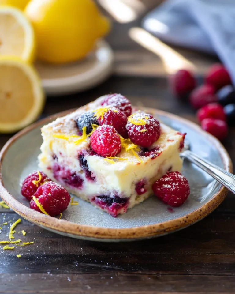 slice of lemon raspberry cottage cheese bake