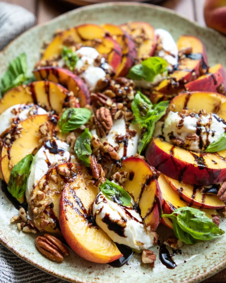 Finished peach and burrata salad