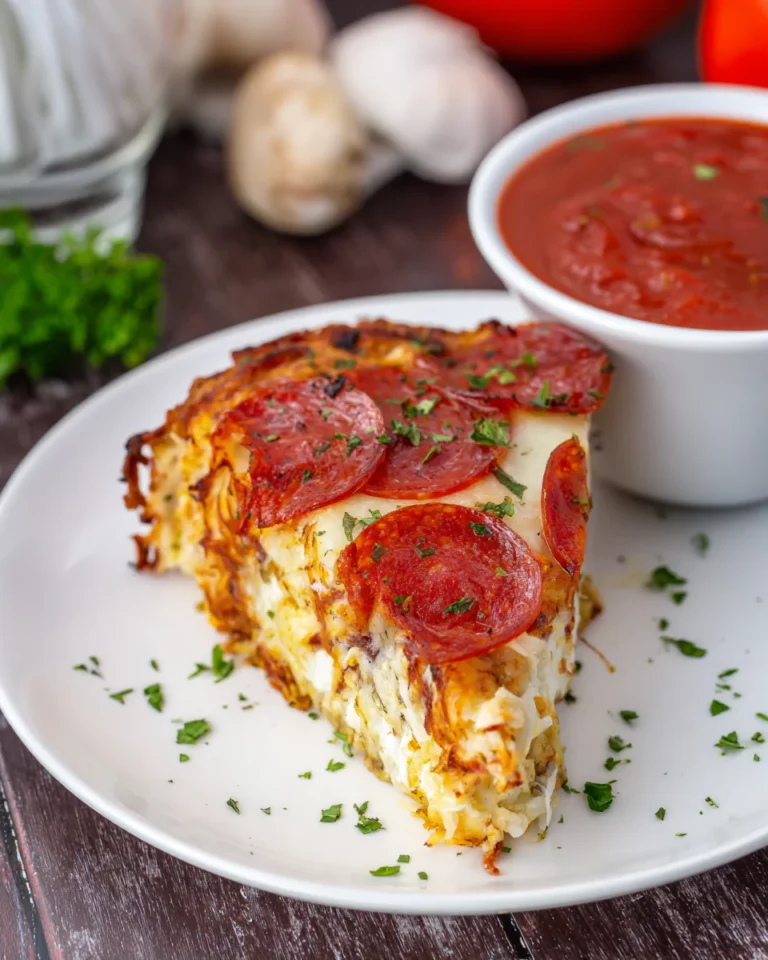 Served slice of pizza cottage cheese bake