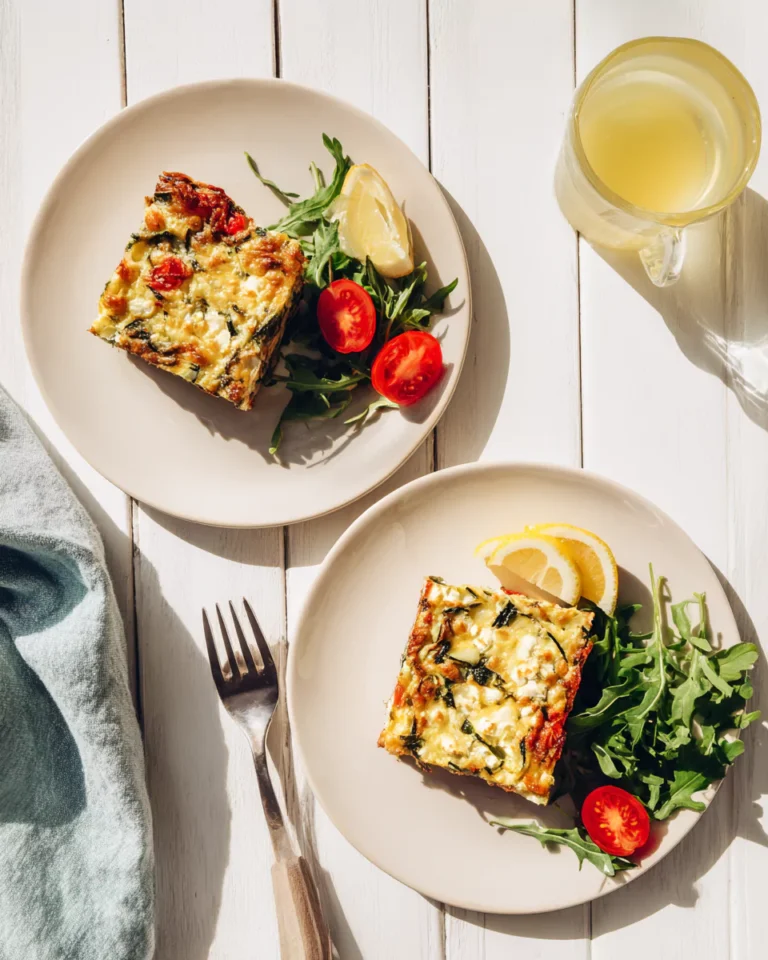 zucchini feta cottage cheese bake served with salad