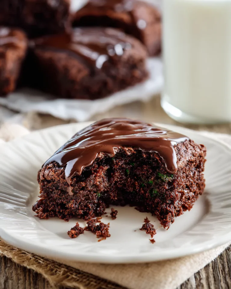 Served high-protein zucchini brownie with glaze