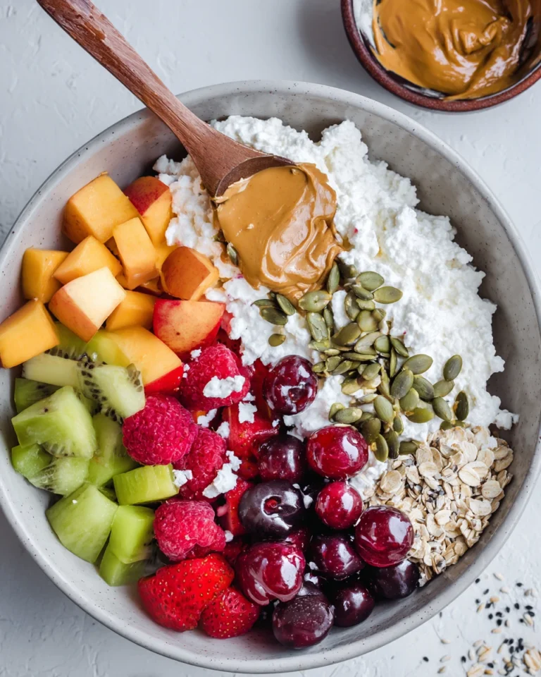 Served high-protein cottage cheese bowl ready to eat