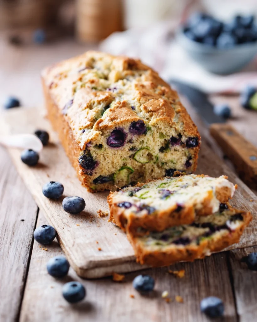blueberry zucchini bread fresh loaf on cutting board