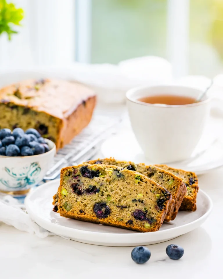serving slices of blueberry zucchini bread