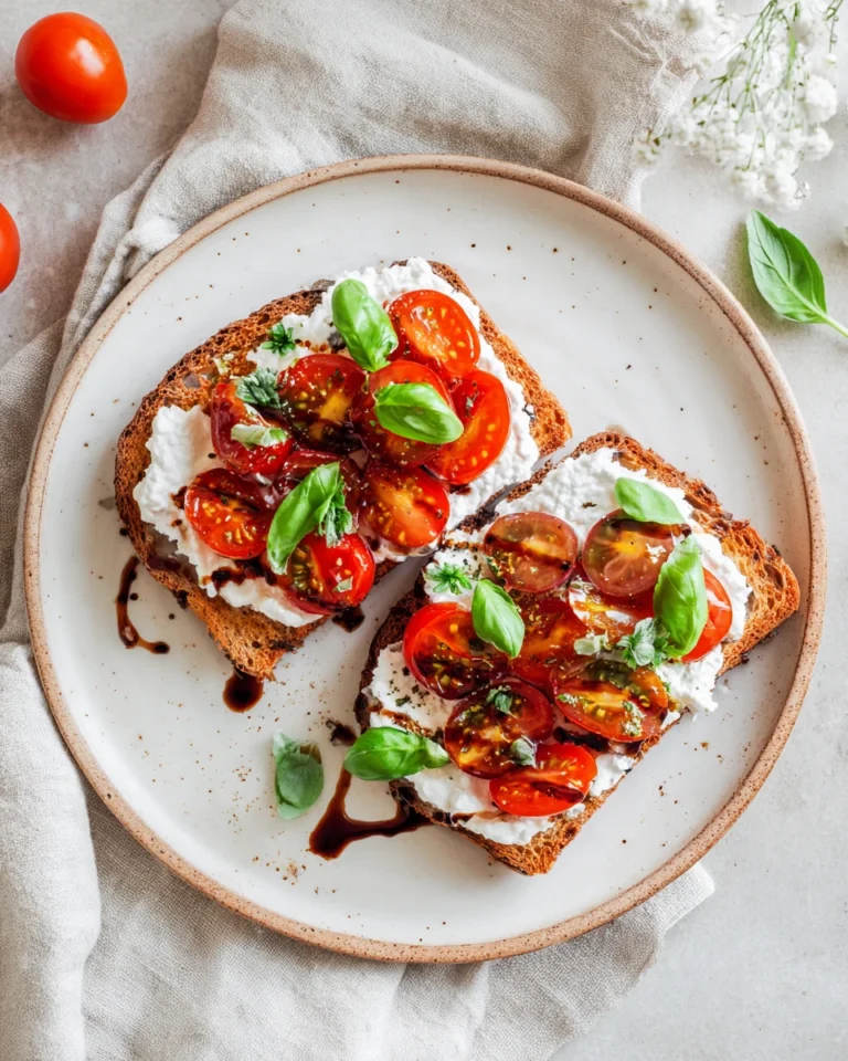 Burst tomato cottage cheese toast plated for brunch