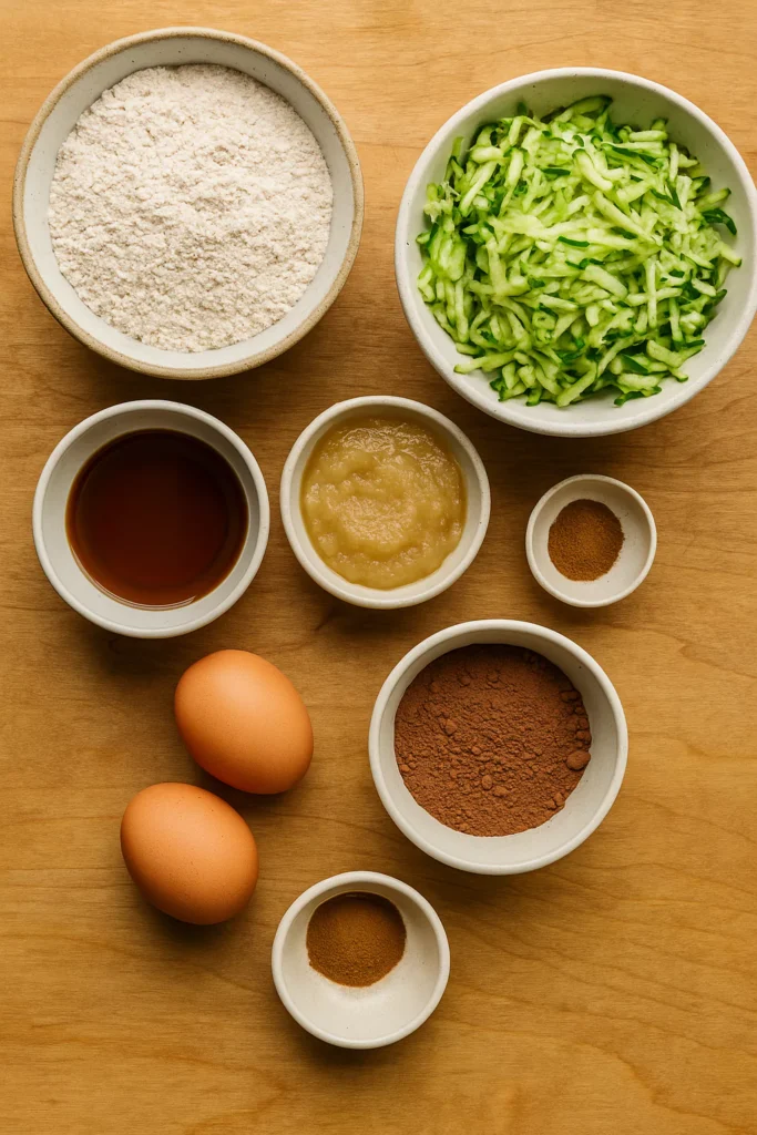 Ingredients for chocolate zucchini muffins