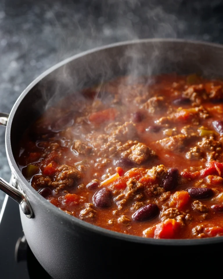Chili simmering with rich red sauce
