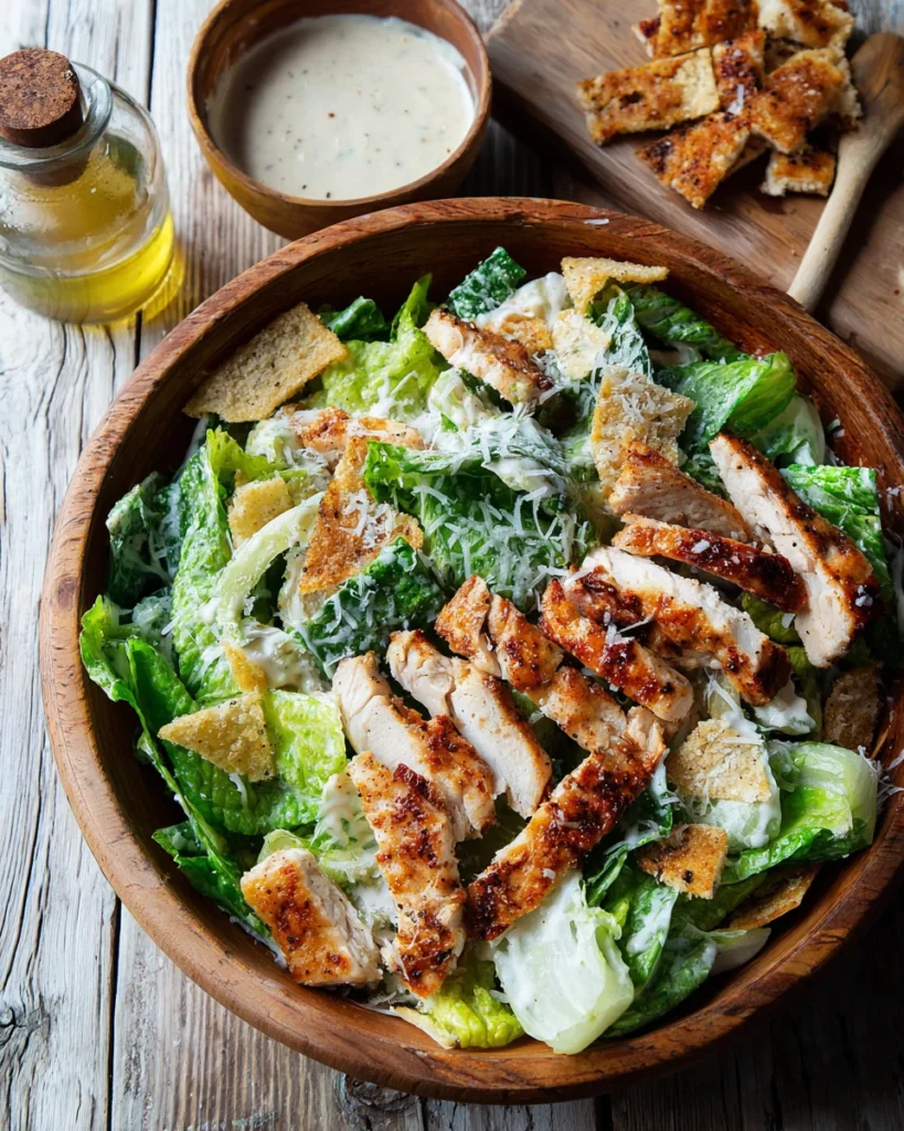 Homemade Wendy’s Caesar Salad with grilled chicken and dressing