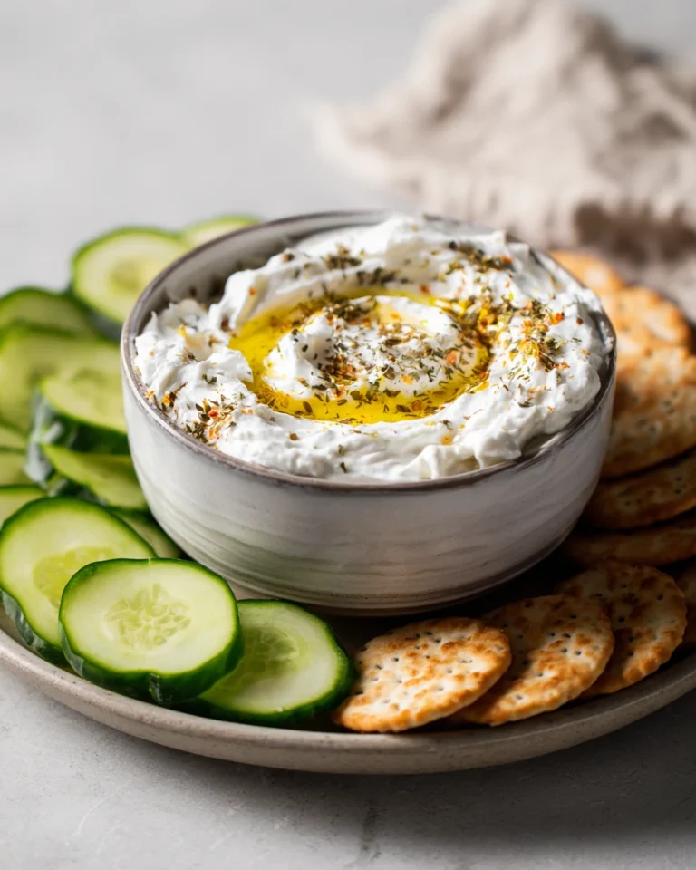 High protein cottage cheese dip with za’atar and crackers