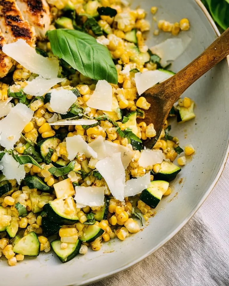 Plated sautéed zucchini and corn with parmesan and basil