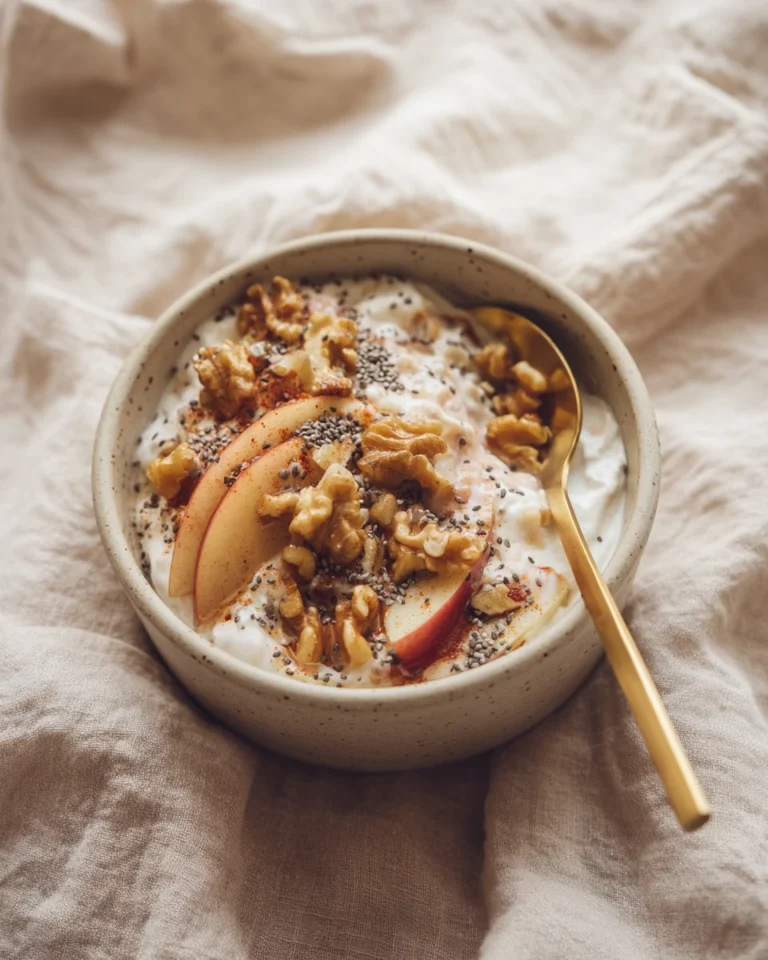 Finished apple cinnamon bowl with toppings