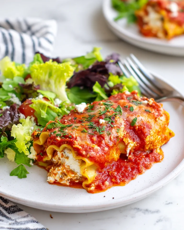 Served lasagna roll ups with cottage cheese
