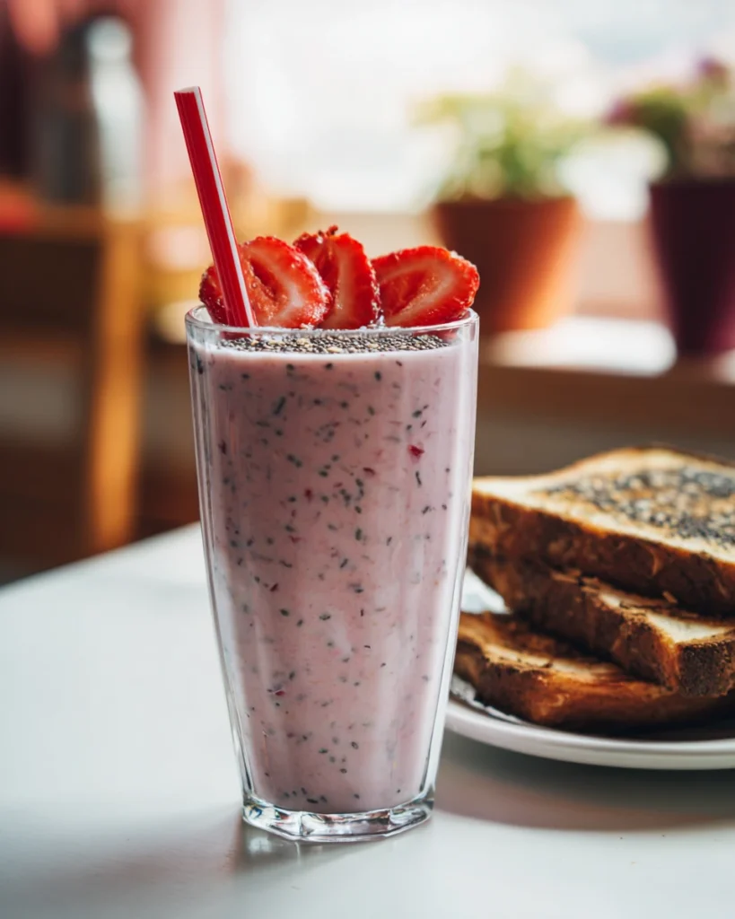 strawberry cottage cheese smoothie in glass