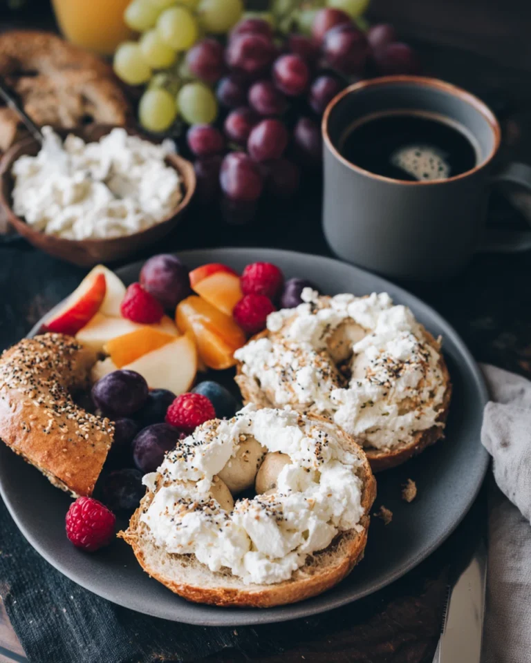 protein bagels with cottage cheese served for breakfast