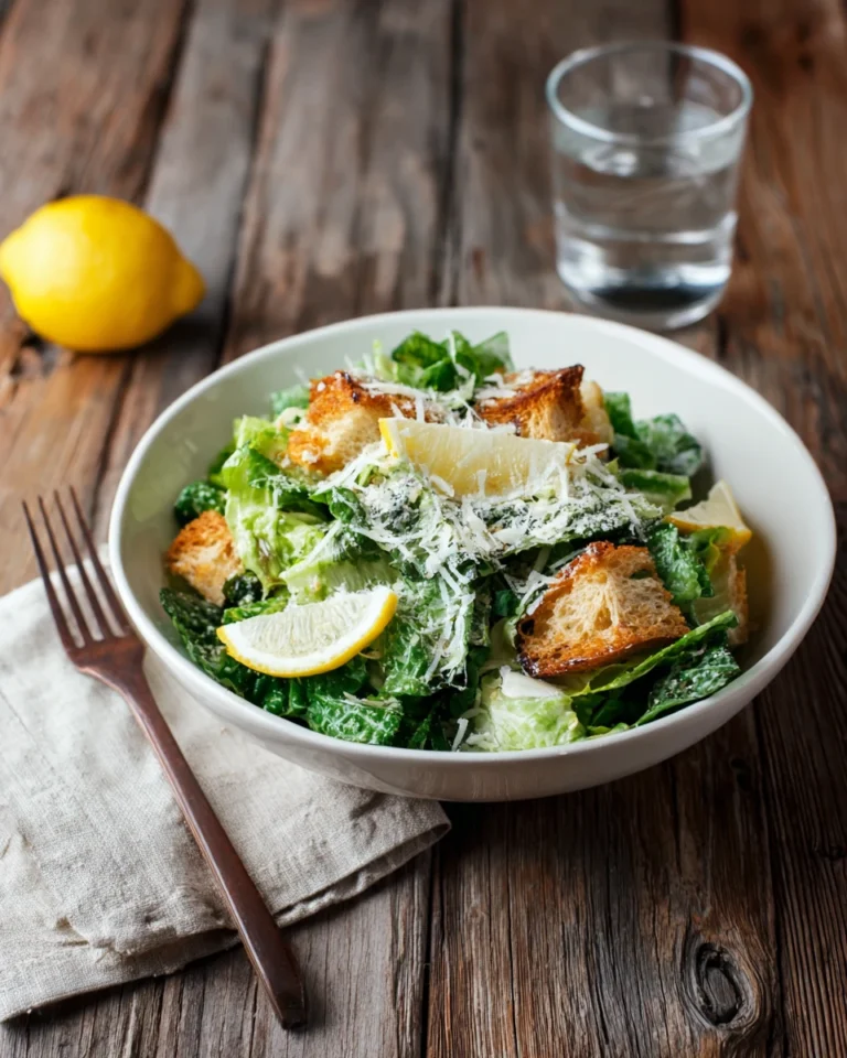 Homemade Caesar salad ready to serve