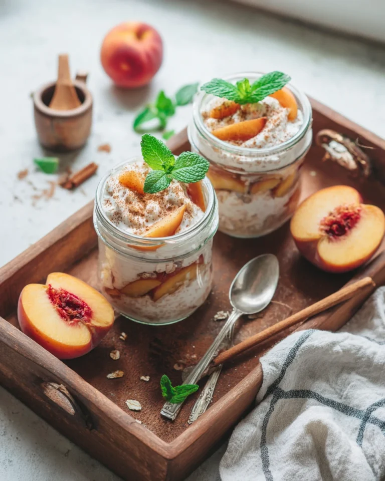 Served peach pie cottage cheese bowls with fresh toppings