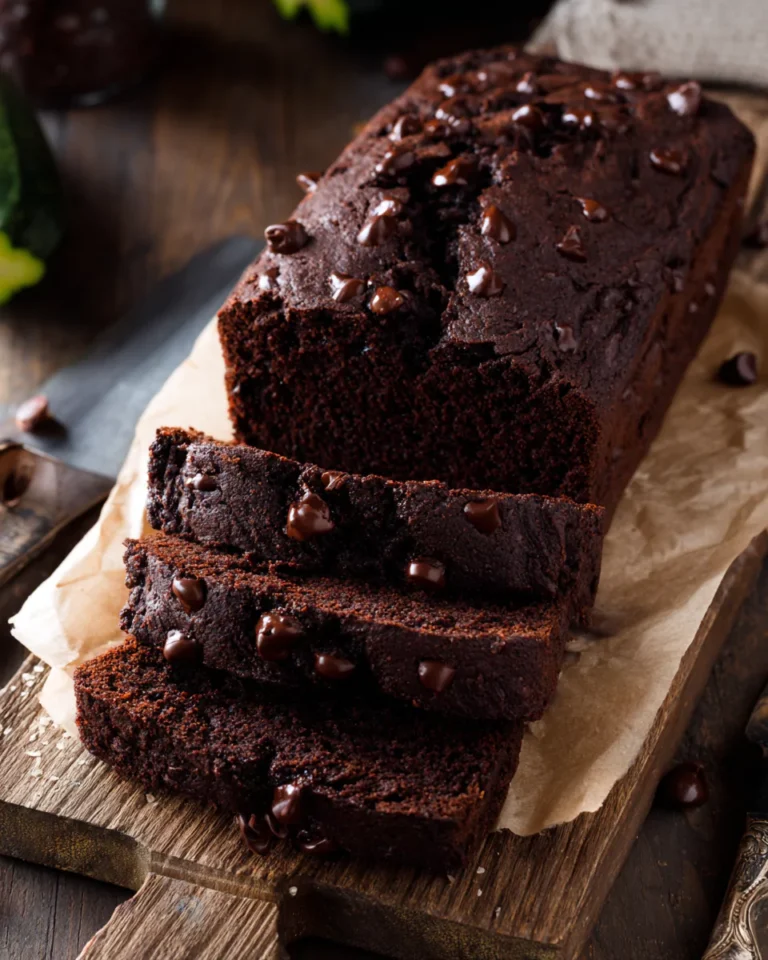 Sliced chocolate zucchini bread served with coffee