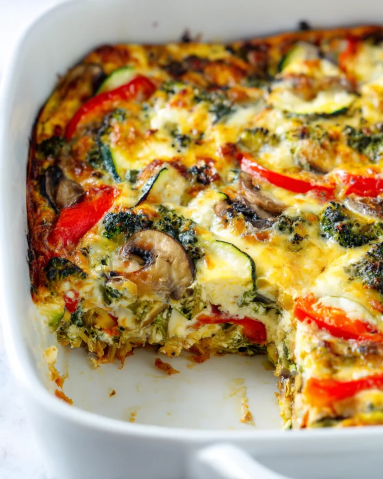 Slice of cottage cheese veggie bake on plate