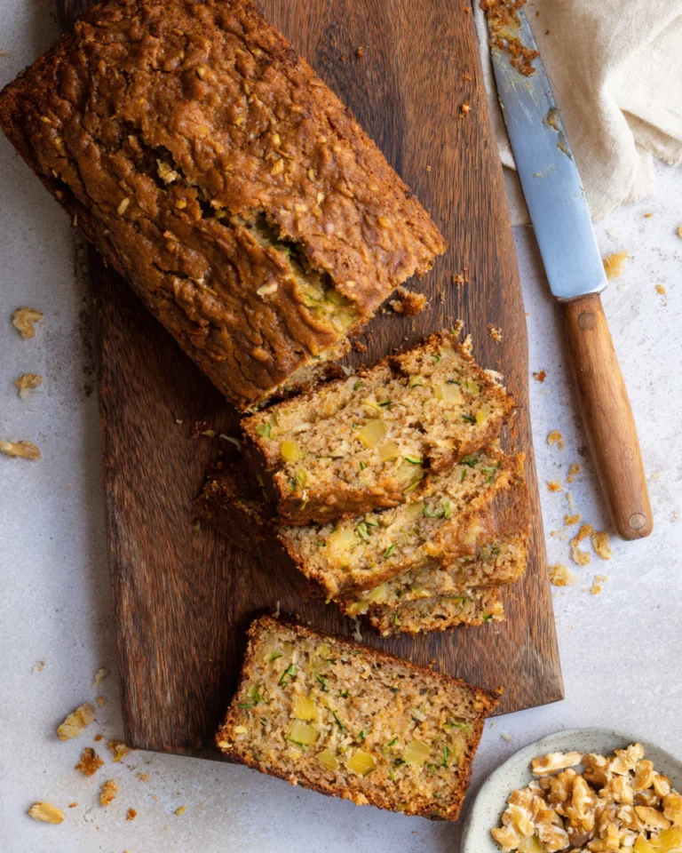 Full loaf and slices of pineapple zucchini bread