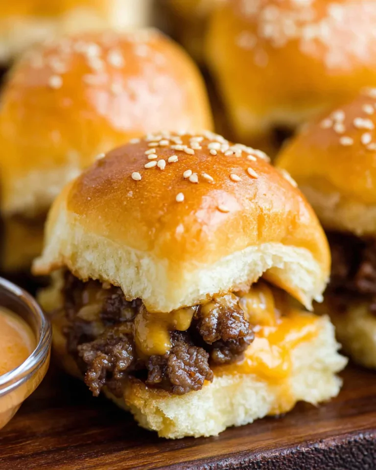 Pulling apart freshly baked easy cheeseburger sliders