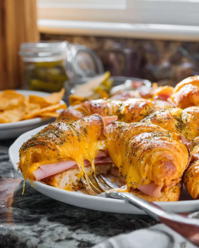 serving ham and cheese croissant sliders