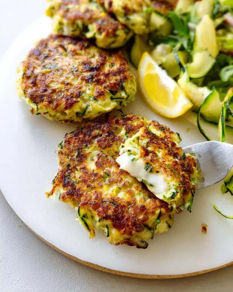 Served fritters with salad and lemon