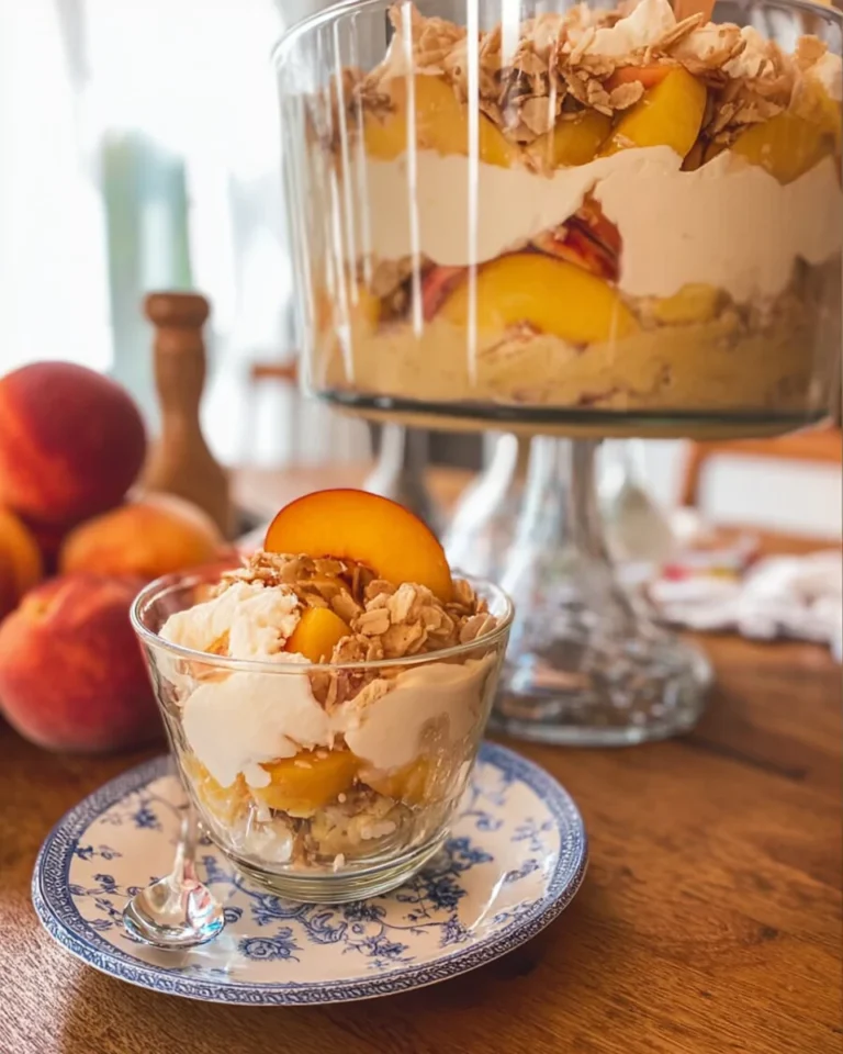 served peach cobbler trifle portion
