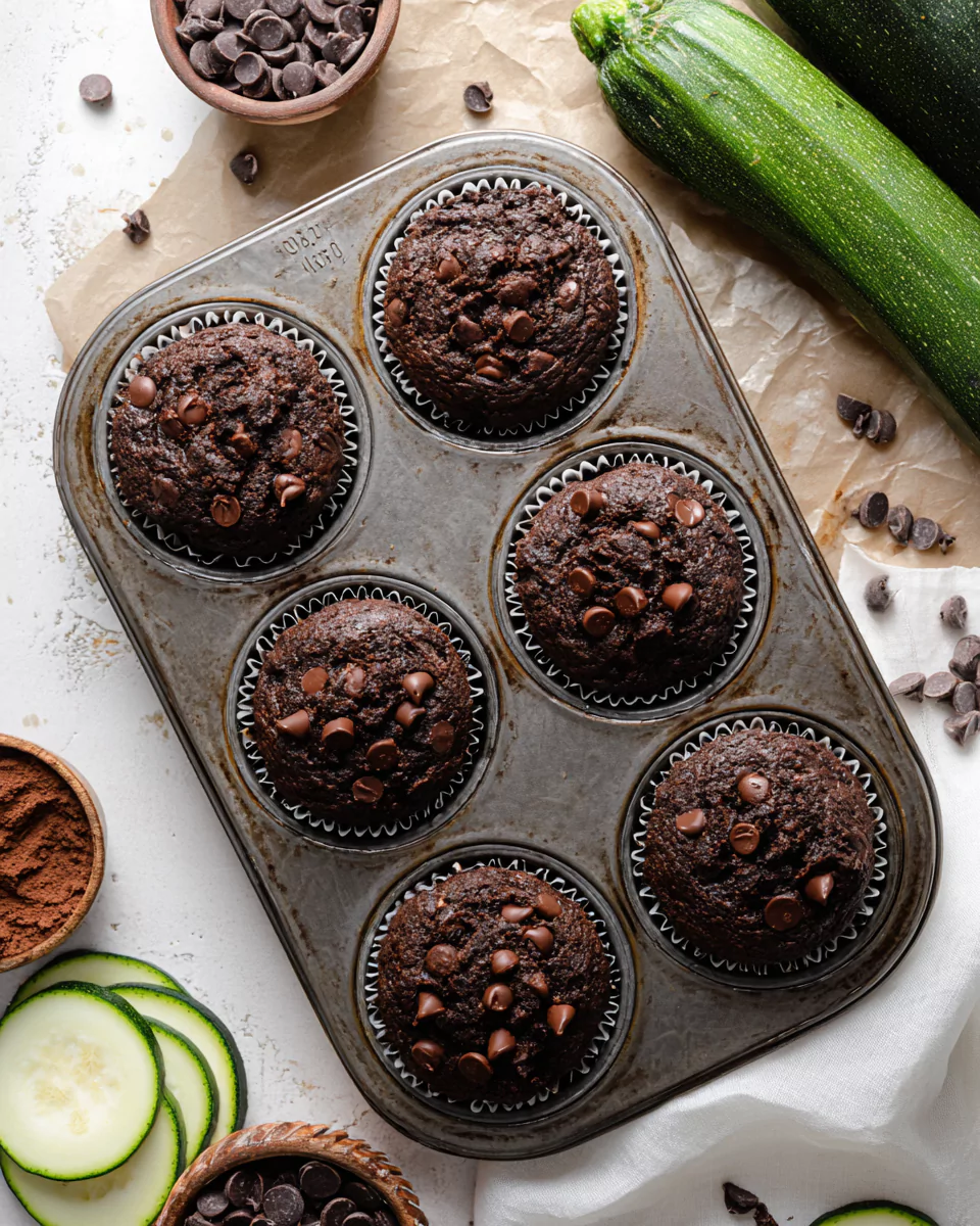 Healthy & Moist Chocolate Zucchini Muffins