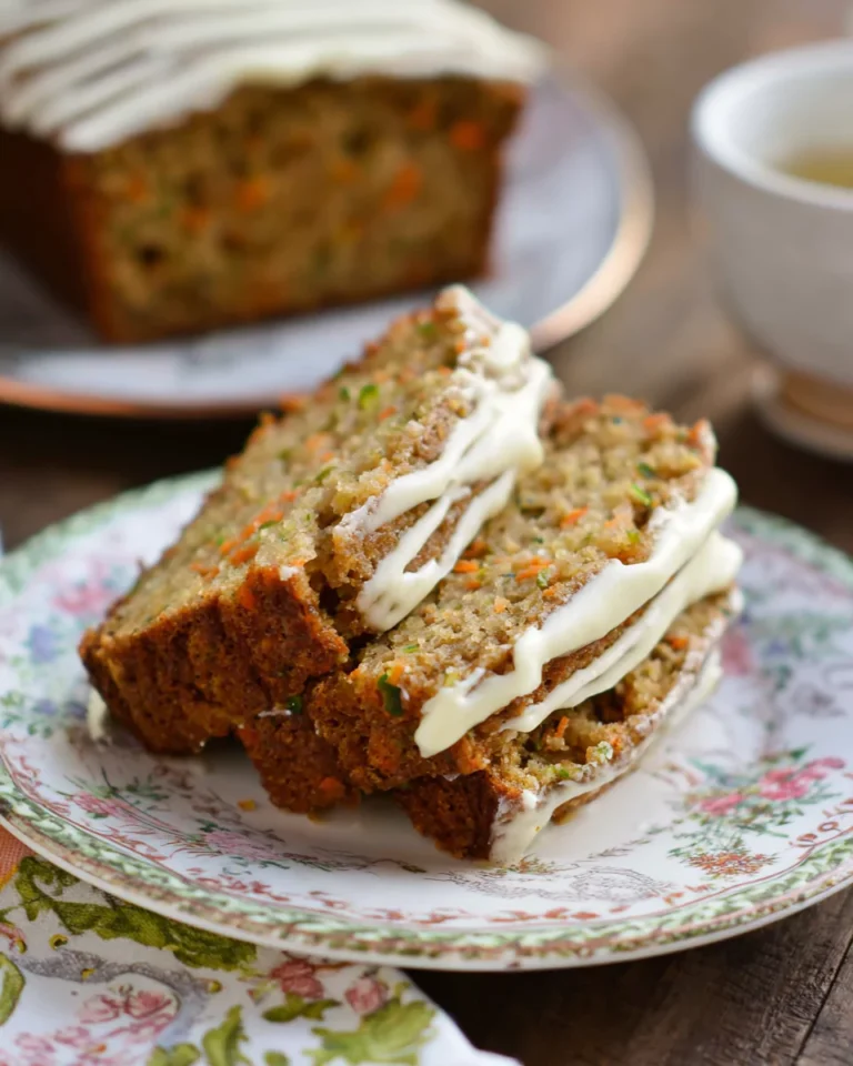A slice of carrot apple zucchini bread served with butter