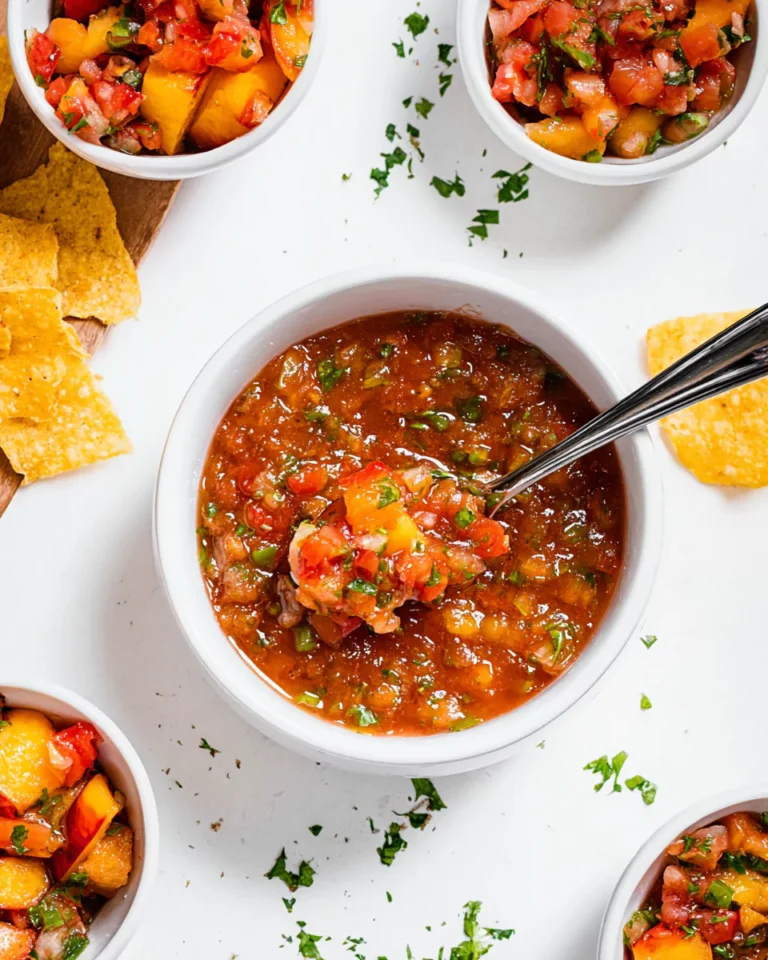Grilled peach salsa recipe card photo