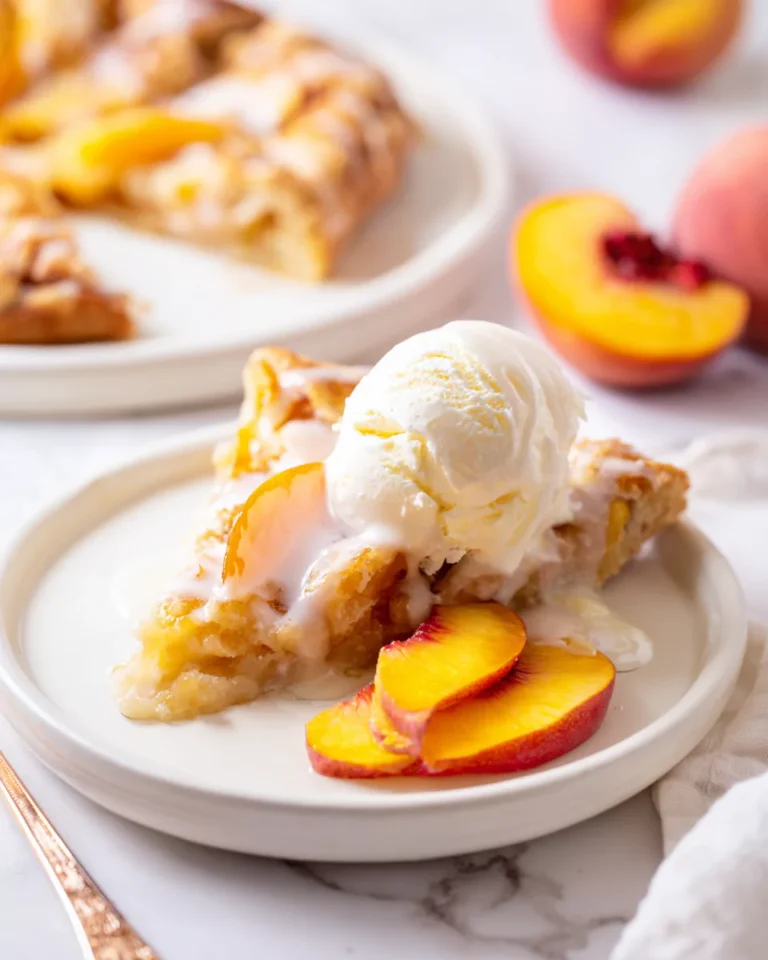 Peach Cobbler Pizza Slice Served with Ice Cream