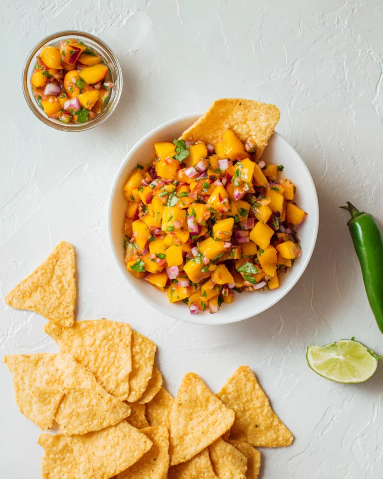 spicy peach salsa recipe card style
