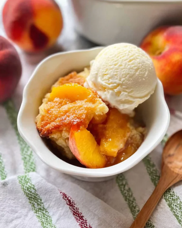 served Old Fashioned Peach Cobbler with ice cream