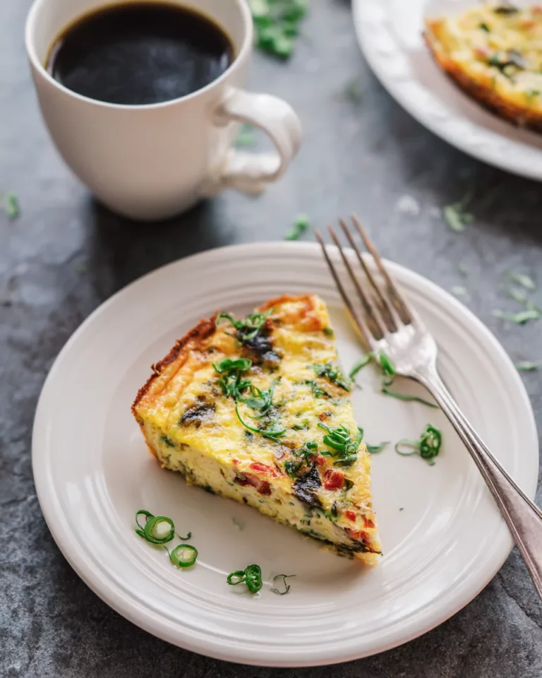 Slice of spinach and cottage cheese crustless quiche