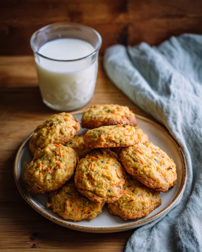 Served Carrot Cottage Cheese Cookies with milk