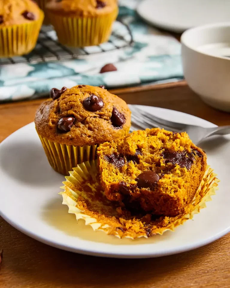 Pumpkin chocolate chip muffins served with coffee