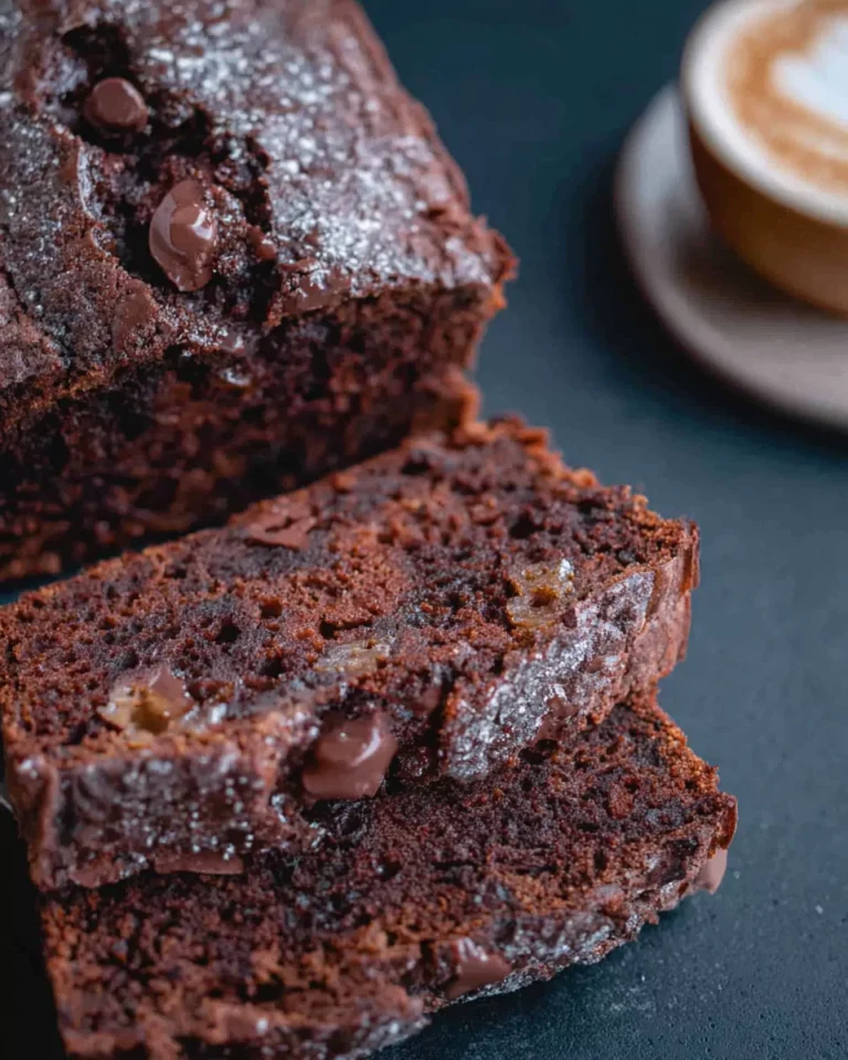 Slice of banana bread with espresso and cocoa served with coffee