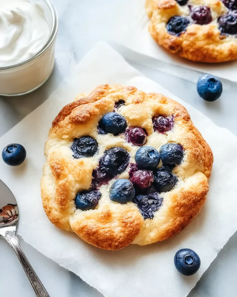 Served cottage cheese blueberry cloud bread with yogurt
