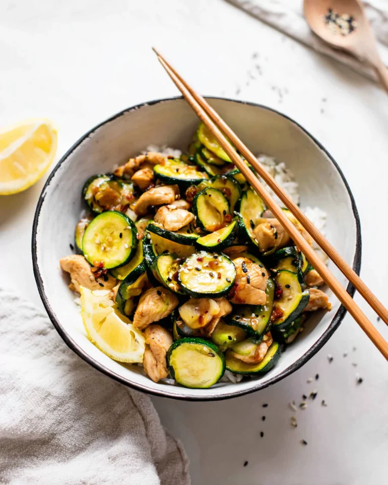 Chicken zucchini stir fry bowl with rice