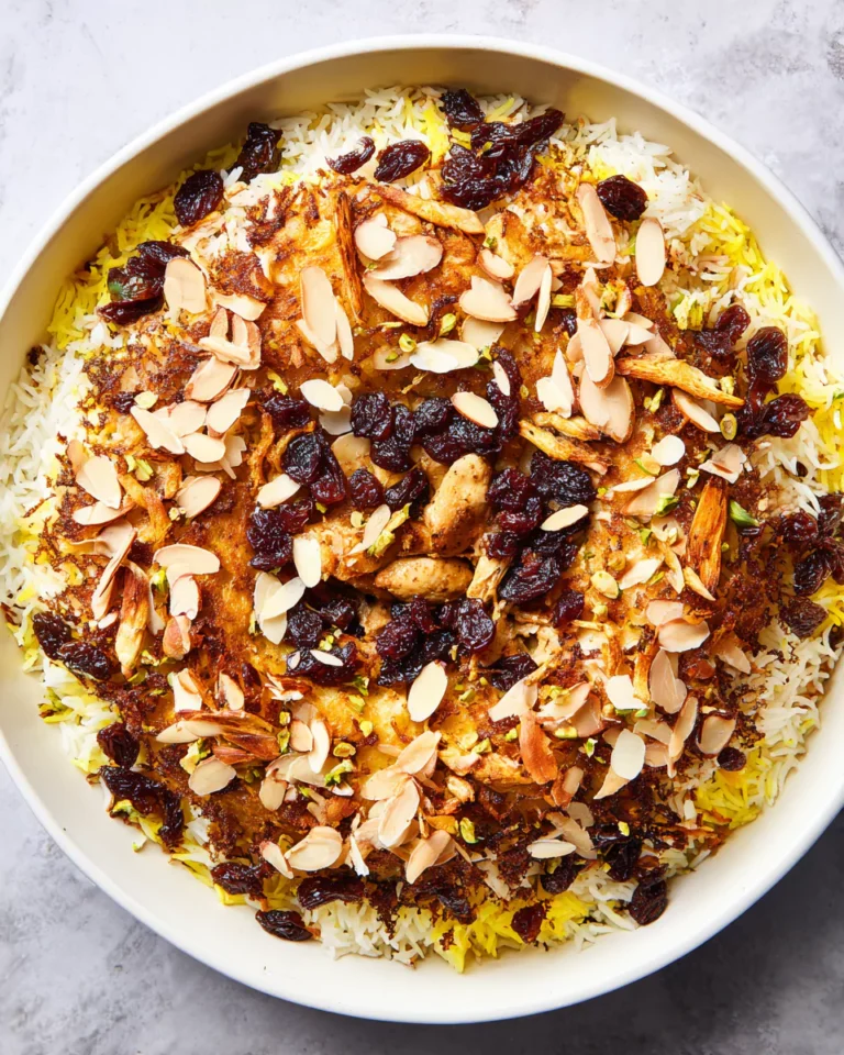 Recipe card for Persian chicken and rice with dried fruit