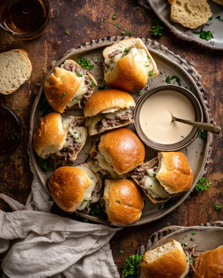 Philly cheesesteak sliders on serving plate
