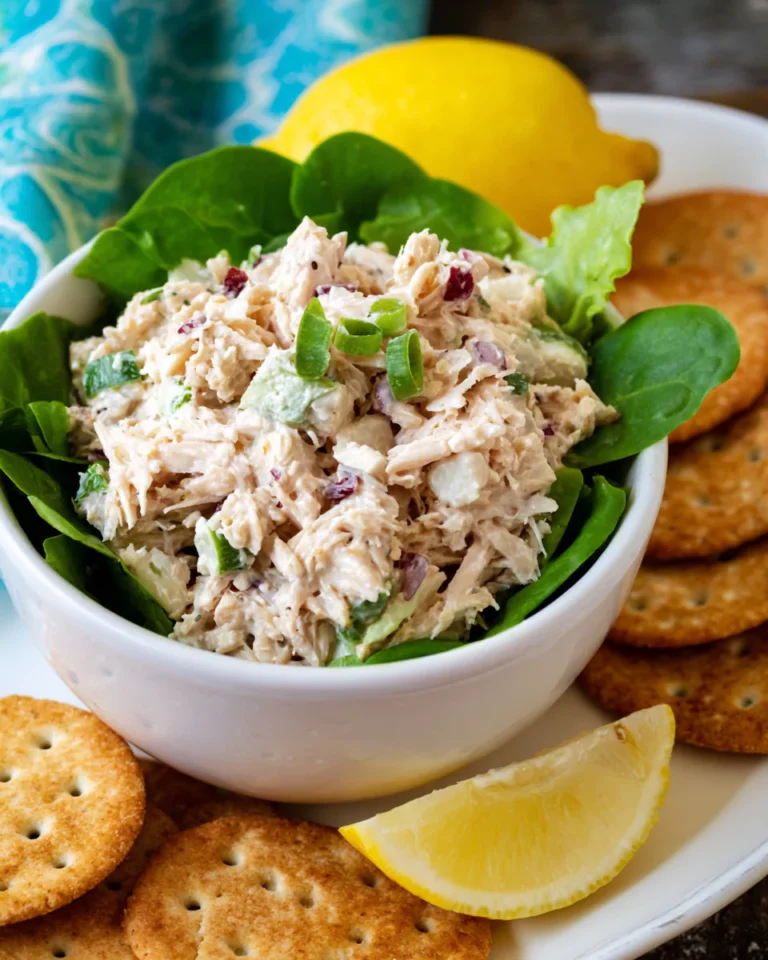 Bowl of rotisserie chicken salad with crackers