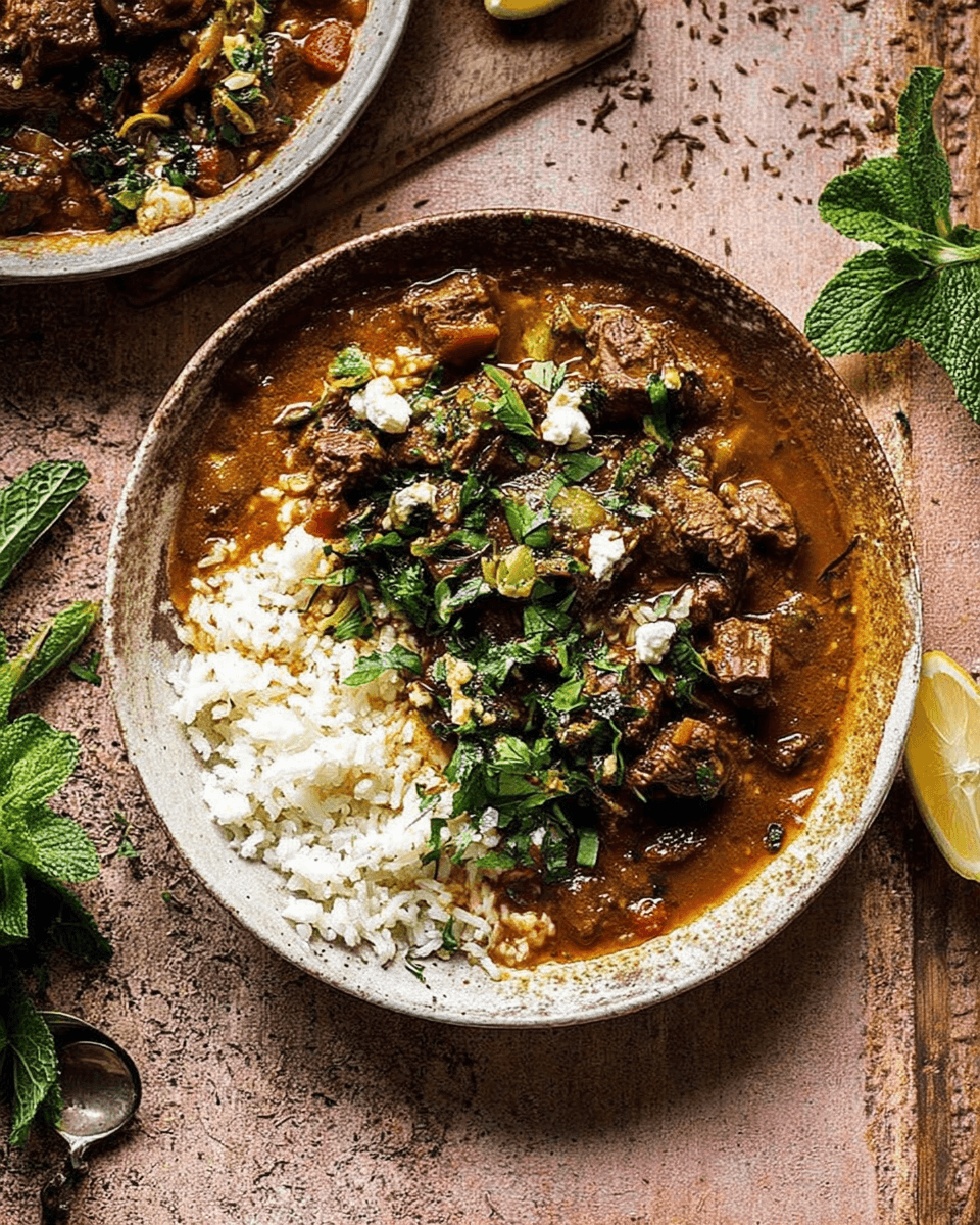 Persian Inspired Herb and Beef Stew with Rice: A Hearty Flavor Journey